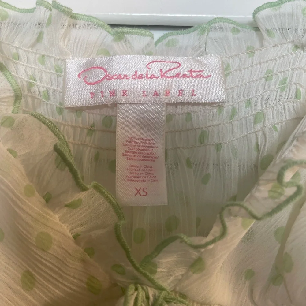 Oscar De La Renta Sheer Green Polka Dot Nightie Extra Small XS Like New - Picture 2 of 7